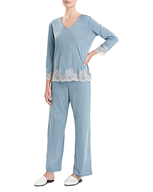 Natori Luxe Shangri-la Tencel™ Long Sleeve Pajamas Set In Heather Stone Blue