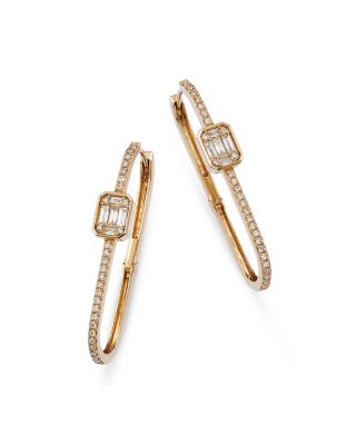 Bloomingdale's Fine Collection - Diamond Oval Hoop Earrings in 14K Yellow Gold, 0.52 tcw