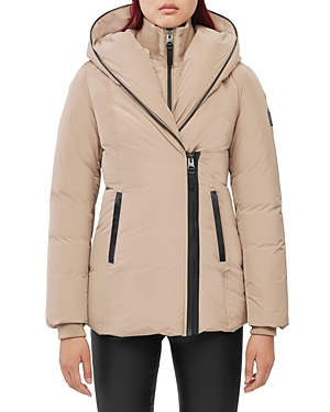 Shop Mackage Adali Asymmetric Hooded Coat In Camel