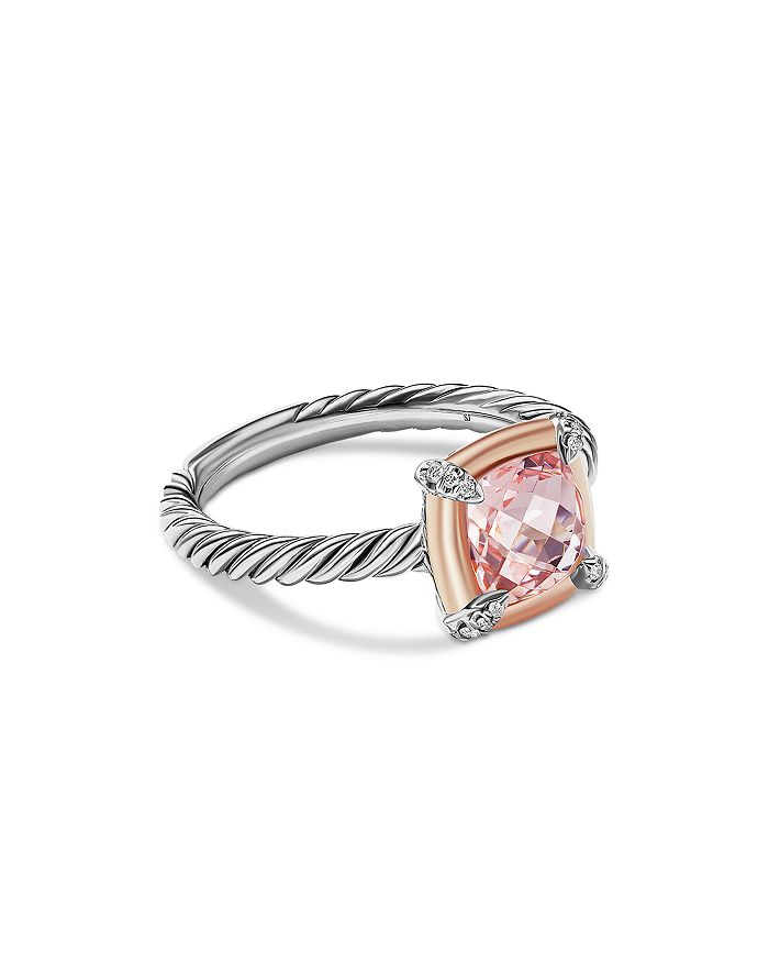 David Yurman - 18K Rose Gold & Sterling Silver Petite Chatelaine&reg; Morganite & Diamond Bezel Ring