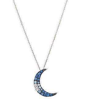 Bloomingdale's -  Blue & White Sapphire Moon Pendant Necklace in 14K White Gold, 18" - 100% Exclusive