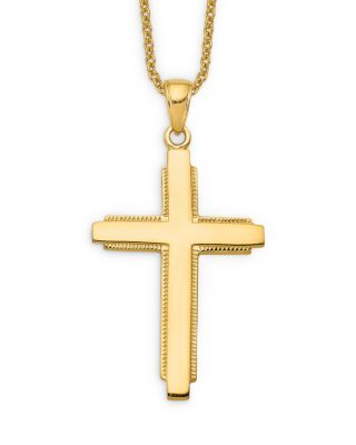 Men's Edged Cross Pendant Necklace in 14K Yellow Gold, 20" 