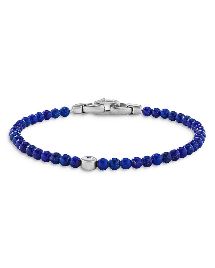 David Yurman - Men's Sterling Silver Spiritual Beads Lapis Bead & Blue Sapphire Evil Eye Bracelet