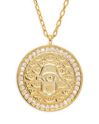 Argento Vivo - G Hamsa Pav&eacute; Evil Eye Pendant Necklace in 14K Gold Plated Sterling Silver, 16"-18"