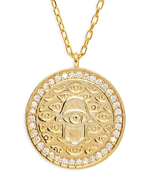 Shop Argento Vivo G Hamsa Pave Evil Eye Pendant Necklace In 14k Gold Plated Sterling Silver, 16-18