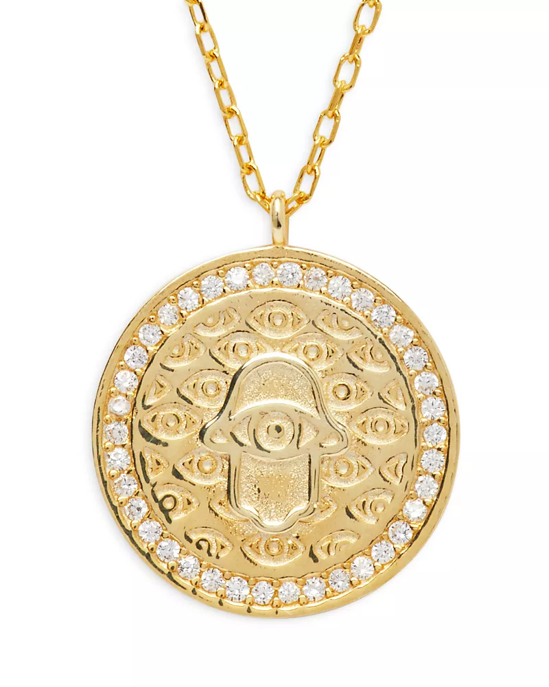 Argento Vivo G Hamsa Pave Evil Eye Pendant Necklace in 14K Gold Plated Sterling Silver, 16