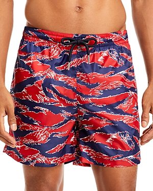 Moncler Patterned Drawstring Swim Shorts In Plum
