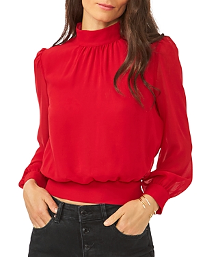 1.state Mock Neck Cropped Top In Vibrant Red