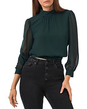 1.state Mock Neck Cropped Top In Pine Green