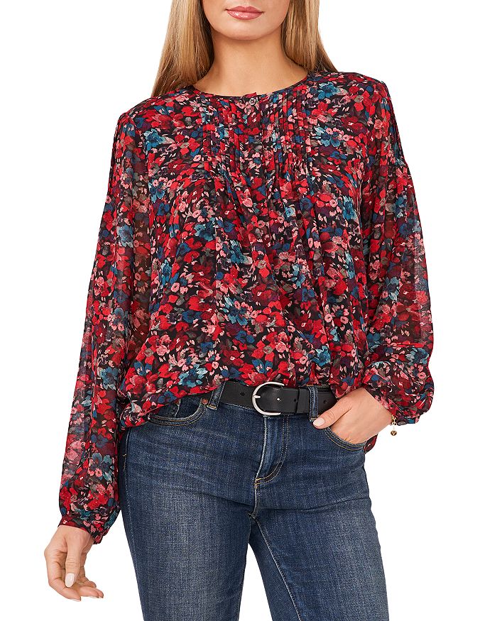 VINCE CAMUTO Floral Print Pleated Blouse | Bloomingdale's