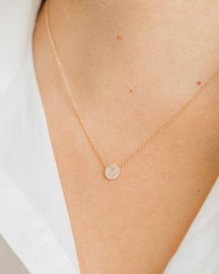 14K Yellow Gold Diamond Disc Pendant Necklace, 18"