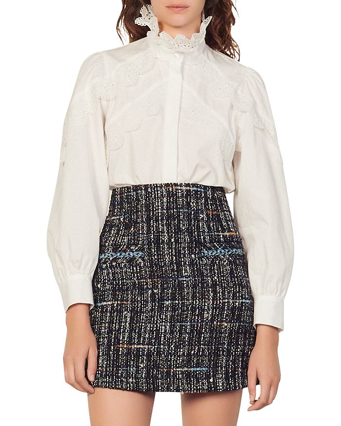 Sandro Lace Trim Button Up Shirt | Bloomingdale's