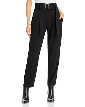 Shop T Tahari Crepe Pull On Front Pleated Self Belted Pants In Black