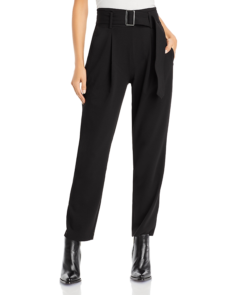 T Tahari Crepe Pull On Front Pleated Self Belted Pants In Black