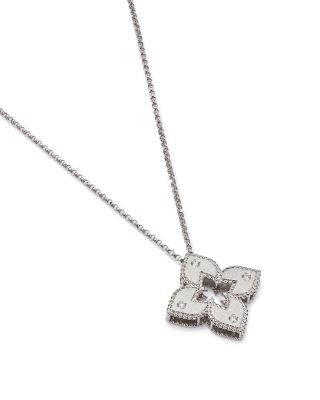 18K White Gold or 18K Yellow Gold Petite Venetian Princess Diamond Pendant Necklace, 17&amp;quot;