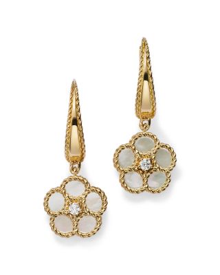 18K Yellow Gold Daisy Mother-of-Pearl &amp; Diamond Drop Earrings - Exclusive