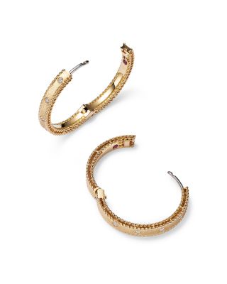 18K Yellow Gold Diamond Princess Diamond Hoop Earrings 