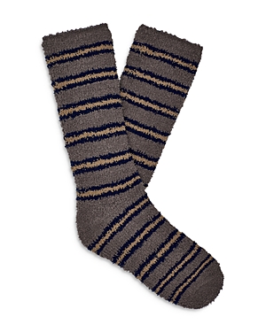 Ugg Fincher Ultra Cozy Crew Socks In Dark Sapphire/seal Stripe