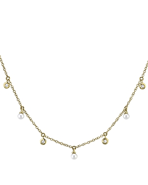 Moon & Meadow 14k Yellow Gold Freshwater Pearl & Diamond Bezel Dangle Statement Necklace, 18 - 100% Exclusive