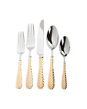 Mackenzie-Childs - 5 Piece Gold Check Flatware Place Setting