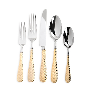Mackenzie-Childs 5 Piece Gold Check Flatware Place Setting
