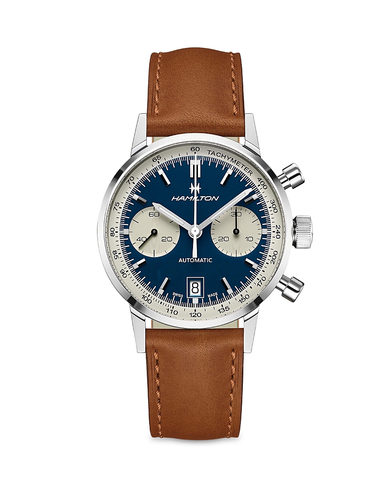 Hamilton Men's Swiss Automatic Chronograph Intra-matic Brown Leather Strap Watch 40mm In Blue/brown