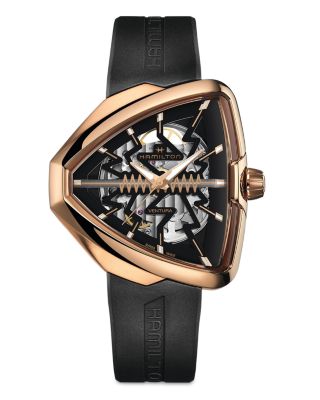 Hamilton Ventura Elvis80 Auto Skeleton Dial Pvd Rose Gold Steel Black Rubber Strap Men's Watch H24525331