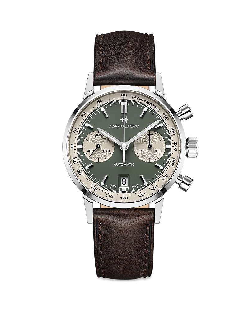 Hamilton American Classic Intra-matic Chronograph Leather Strap Watch, 40mm In Green/brown