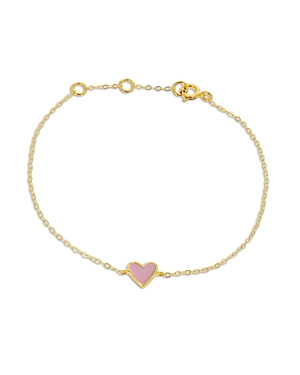Rachel Reid 14k Yellow Gold Enamel Heart Chain Bracelet In Pink/gold