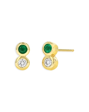 14K Yellow Gold Emerald & Diamond Stud Earrings