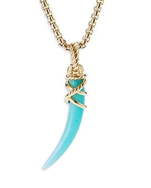 David Yurman 18kt Yellow Gold Tusk Amazonite Amulet Enhancer Necklace In Gold/blue