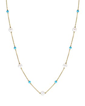 Bloomingdale's - Turquoise & Cultured Freshwater Pearl Statement Necklace in 14K Yellow Gold, 26" - 100% Exclusive
