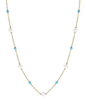 Bloomingdale's Turquoise & Cultured Freshwater Pearl Statement Necklace in 14K Yellow Gold, 26 - 100