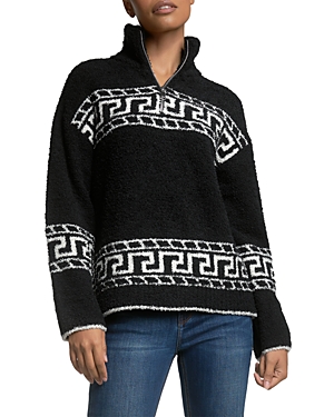 Shop Elan Printed Half Zip Sweater In Black/off White