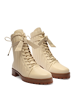 Alexandre Birman Clarita Quilted Zip Leather Combat Boots In Eggshell