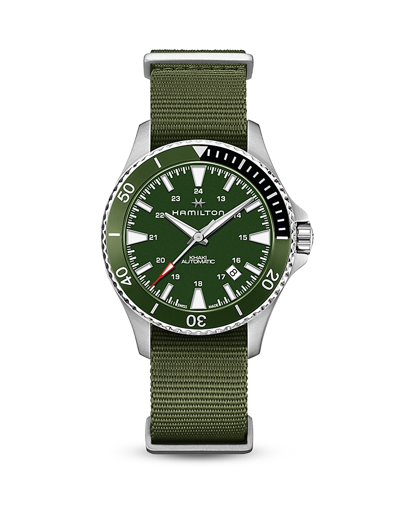 Hamilton Khaki Navy Scuba Automatic Textile Strap Watch, 40mm In Green