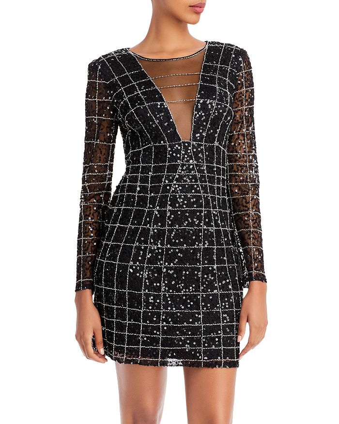 Aidan by Aidan Mattox Beaded Illusion Mini Dress Bloomingdale s