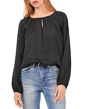 Vince Camuto Keyhole Peasant Blouse In Rich Black