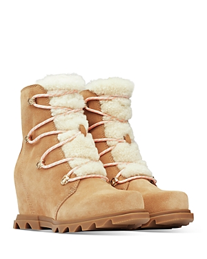 Sorel Joan Of Arctic Iii Genuine Shearling Trim Waterproof Wedge Boot In Tawny Buff, Gum
