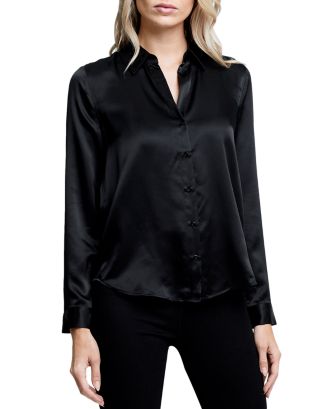 L'AGENCE Tyler Silk Button Front Blouse | Bloomingdale's