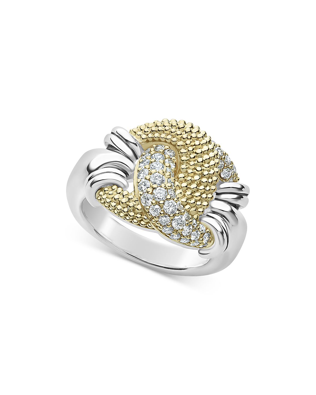 Lagos Sterling Silver & 18K Yellow Gold Caviar Luxe Diamond Large Knot Ring