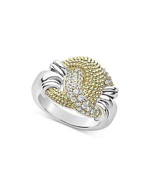 Lagos Sterling Silver & 18K Yellow Gold Caviar Luxe Diamond Large Knot Ring