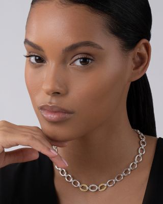 Sterling Silver & 18K Yellow Gold Caviar Luxe Diamond Link Necklace, 18"