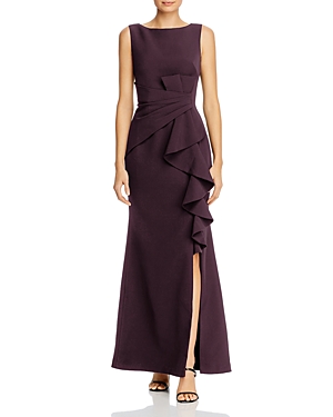 Eliza J Sleeveless Ruffle Waist Gown In Wine