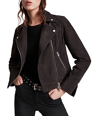 Allsaints Caden Suede Moto Jacket In Washed Black