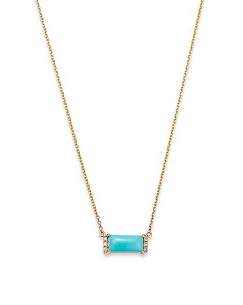Bloomingdale's - Turquoise & Diamond Accent Bar Necklace in 14K Yellow Gold, 16-18" - 100% Exclusive