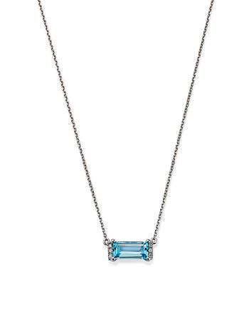 Bloomingdale's - Blue Topaz & Diamond Accent Bar Necklace in 14K White Gold, 16-18" - 100% Exclusive