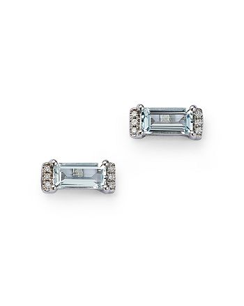 Bloomingdale's - Aquamarine & Diamond Accent Bar Stud Earrings in 14K White Gold - 100% Exclusive