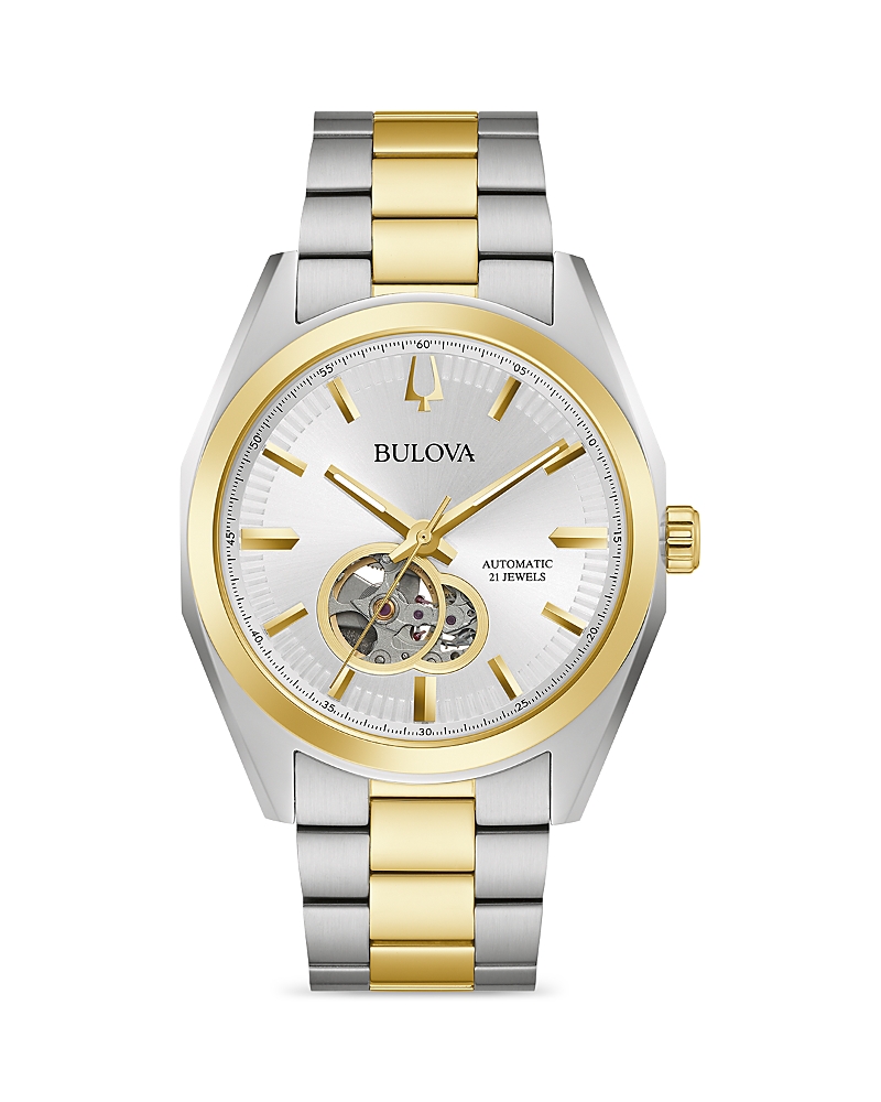 Bulova Surveyor Mens Automatic Two Tone Stainless Steel Bracelet Watch 98a284 In Multi