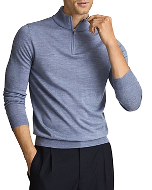 Reiss Blackhall Funnel Neck Half Zip Sweater In Sky Blue Melange